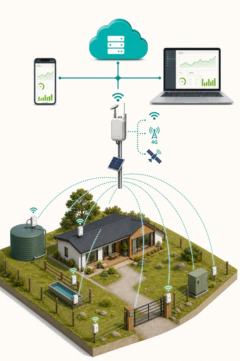 BetterLiving LoRaWAN sensors connecting a remote property to the cloud and mobile app