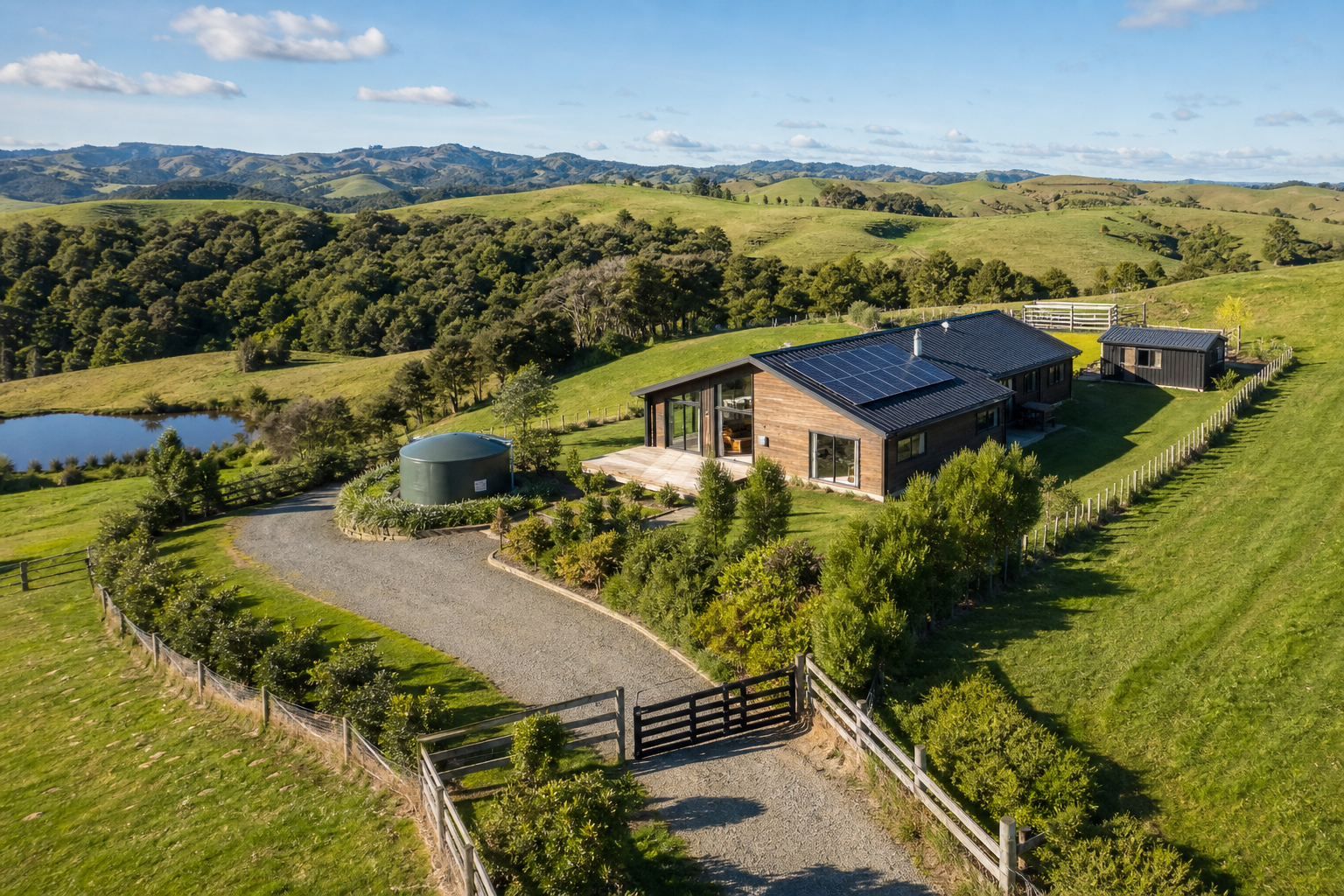 New Zealand rural property with monitored water, power and access systems