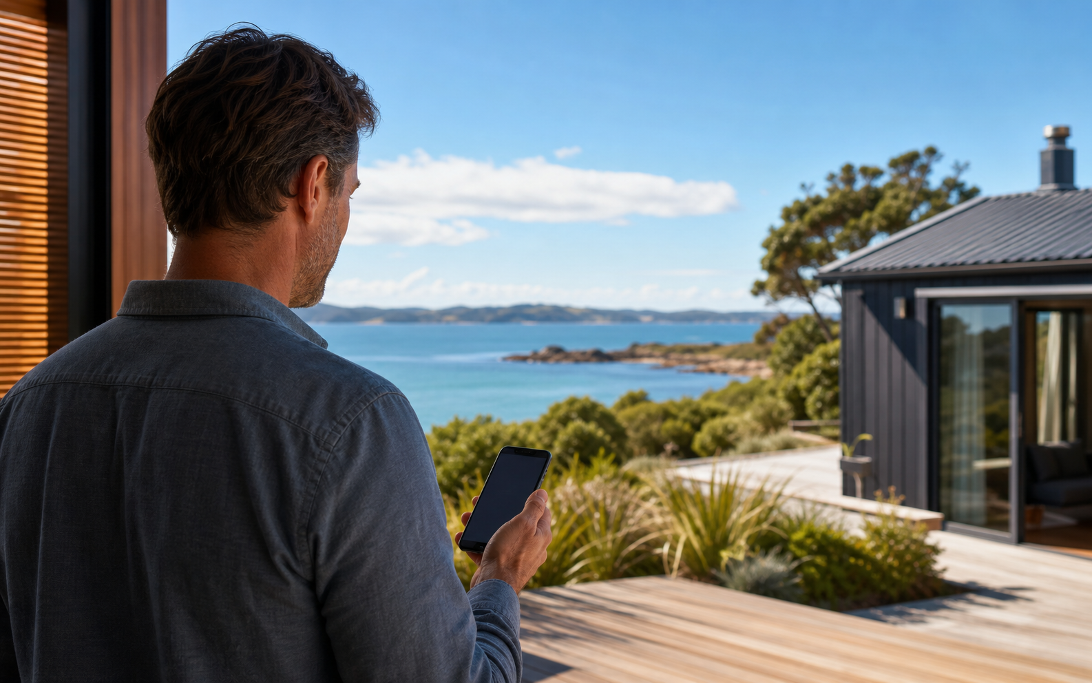 Holiday home owner checking their property remotely on a smartphone